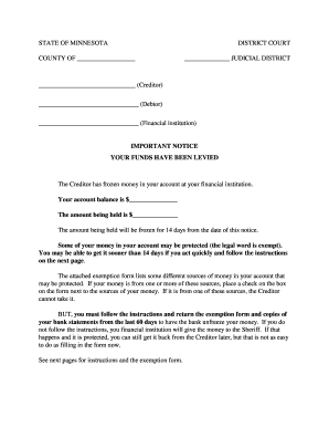 Minnesota Bank Levy Exemption Form