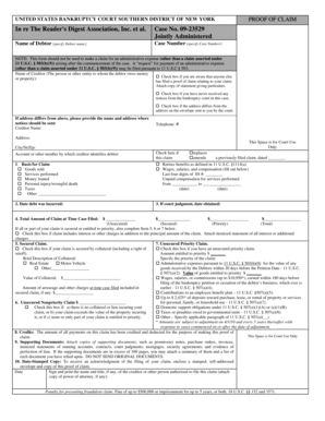 US Bankruptcy Court Proof of Claim Form