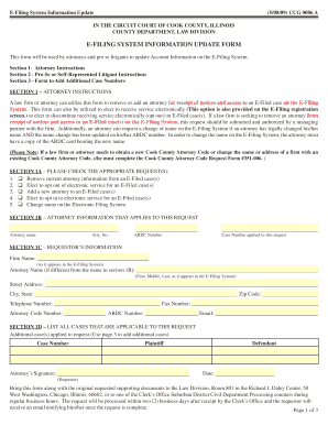 Cook County E-Filing System Information Update Form