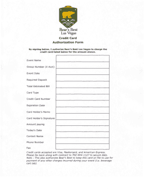 Bear's Best Credit Card Authorization Form