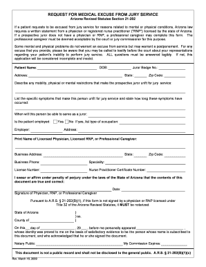 Arizona Medical Excuse from Jury Service