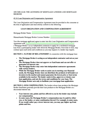 Massachusetts Loan Origination and Compensation Agreement