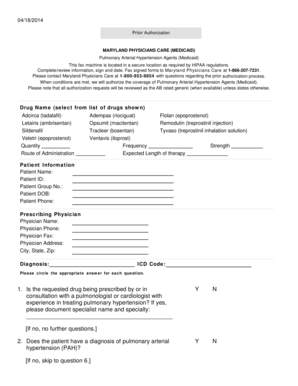 Maryland Medicaid Pulmonary Arterial Hypertension Prior Authorization Form