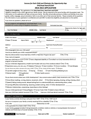 Early Head Start and Head Start Application Form