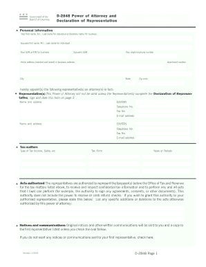 District of Columbia Power of Attorney Form D-2848