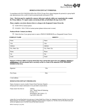 HIPAA Designated Contact Person Form