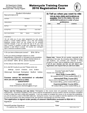 New Hampshire Motorcycle Training Course Registration Form
