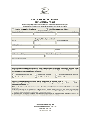 Occupation Certificate Application Form