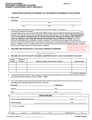 California Employer's Statement of Abatement of Serious Violations