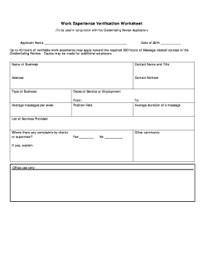 Work Experience Verification Worksheet
