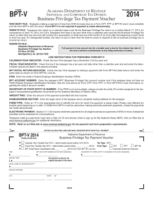 Alabama Business Privilege Tax Payment Voucher