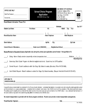 San Diego School Choice Program Application