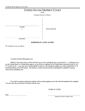 US Federal Civil Action Summons