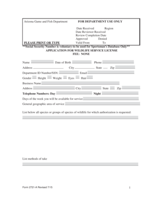 Arizona Wildlife Service License Application