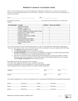 Michigan Adult Vaccination Refusal Form