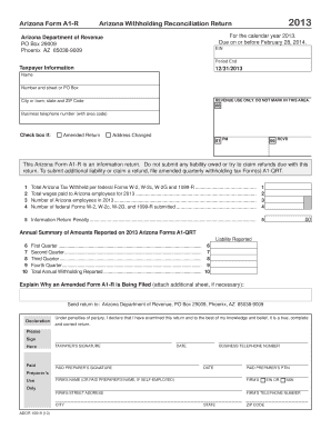 Arizona Form A1-R Withholding Reconciliation Return 2013