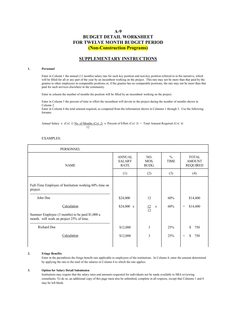 budget twelve month Preview on Page 1