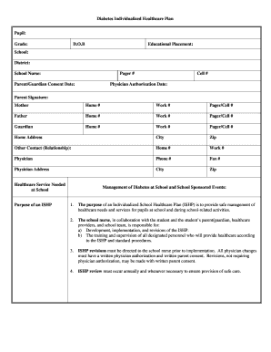 Individualized School Healthcare Plan for Diabetes