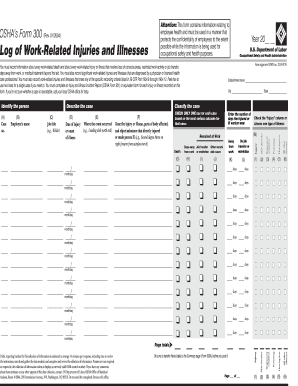 OSHA Form 300 Log of Work-Related Injuries and Illnesses