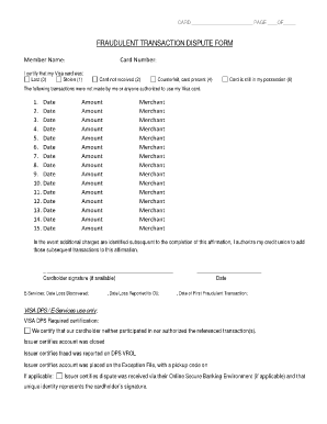 Visa Fraudulent Transaction Dispute Form
