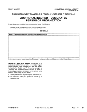 Commercial General Liability Additional Insured Endorsement