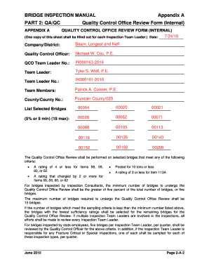 Bridge Inspection Quality Control Review Form