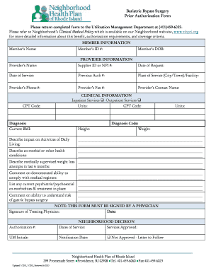 Bariatric Bypass Surgery Prior Authorization Form