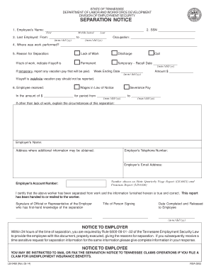 Tennessee Separation Notice