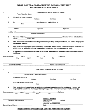 Declaration of Residence