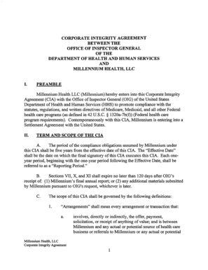 Millenium Health LLC Corporate Integrity Agreement - oig hhs