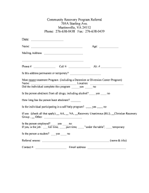 Community Recovery Program Referral Form