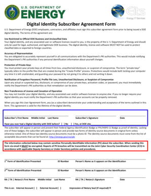 DOE Digital Identity Subscriber Agreement Form