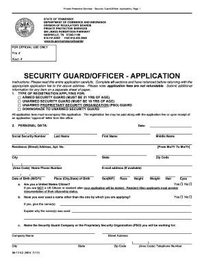 Tennessee Security Guard/Officer Application