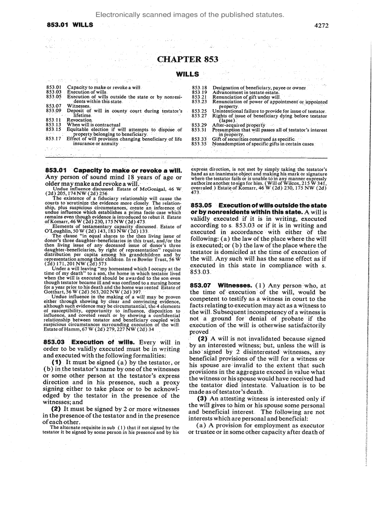 Fillable Online docs legis wisconsin CHAPTER 853 WILLS - docs legis ...