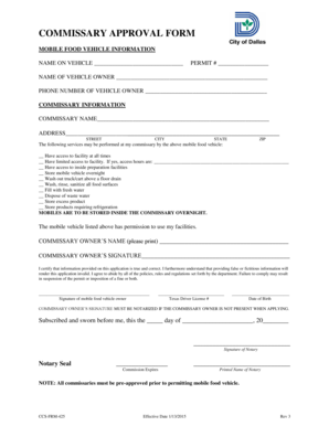 Commissary Approval Form