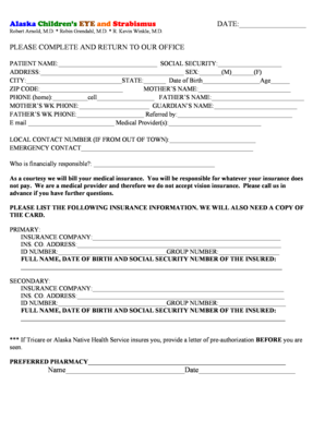 Alaska Children’s Eye and Strabismus Patient Form