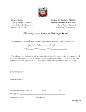 Affidavit for Lost Motor Vehicle Decal