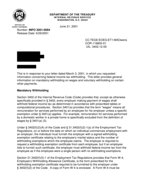 IRS Withholding Tax Information Letter