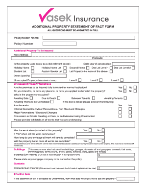 Asek Insurance Additional Property Statement of Fact Form