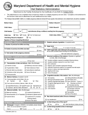 Maryland Certificate of Live Birth for Multiple Births