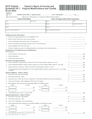 Virginia Schedule VK-1 Form 502