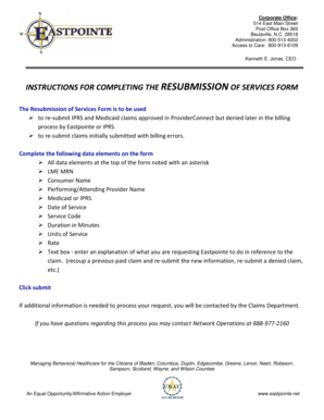 Resubmission of Services Form