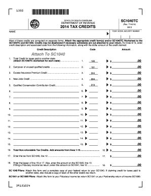 South Carolina Tax Credits Form SC1040TC