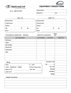 Equipment Order Form