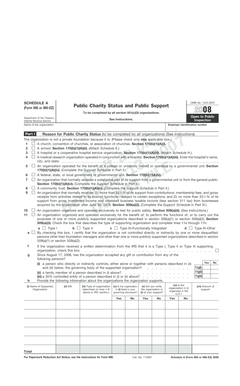 Schedule A Form 990 or 990-EZ
