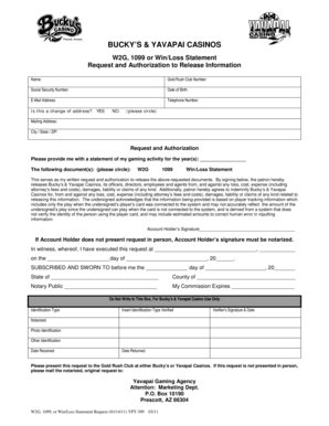 W2G 1099 Win/Loss Statement Request