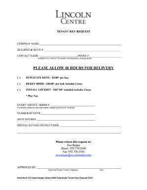 Tenant Key Request Form