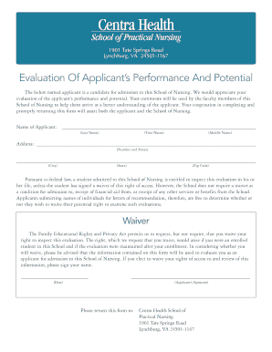 School of Practical Nursing Applicant Evaluation Form