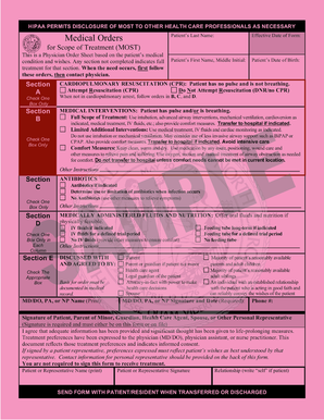 Medical Orders for Scope of Treatment (MOST) Form