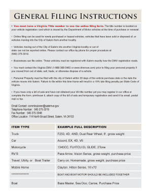 Virginia Personal Property Online Filing Form